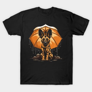 African Wild Dog Rainy Day With Umbrella T-Shirt